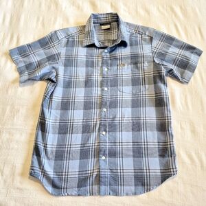 Columbia men's size Medium blue plaid short sleeve shirt, nice weight, EUC